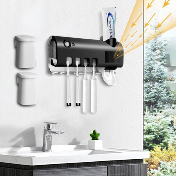 

toothbrush holder automatic toothpaste dispenser set dustproof sticky suction wall mounted squeezer for bathroom bath accessory