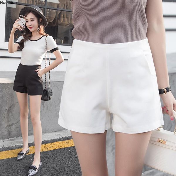 

shorts casual fashion loose all-match solid color zipper pocket high waist line women's clothing summer, White;black