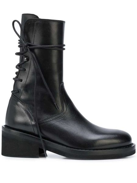 

boots women shoes back lace-up black genuine leather classic ankle
