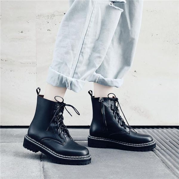 

boots ymechic 2021 winter street black lace up biker women cross tied gothic punk platform ladies motorcycle ankle combat