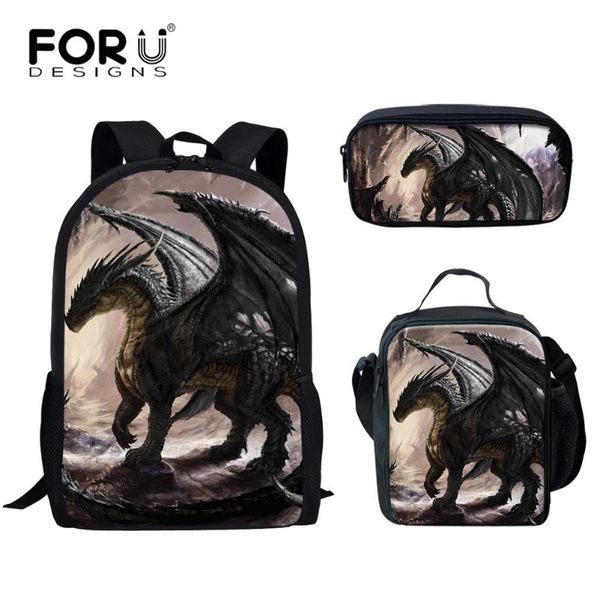 

school bags forudesigns cool style dragon 3d print for teenagers boys 3pcs/set backpack durable anti-dirty schoolbags