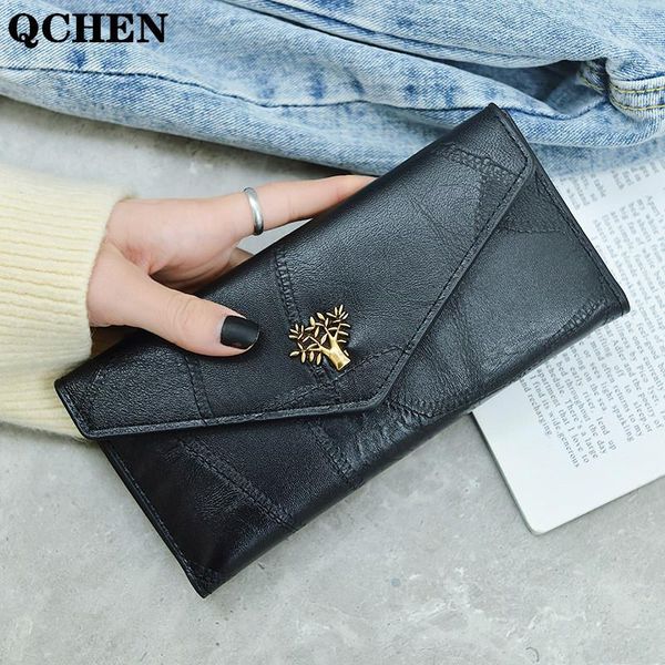 

wallets woman's wallet long tree korean version leather coin purses soft skin buckle clutch female money bag hand holder 725, Red;black