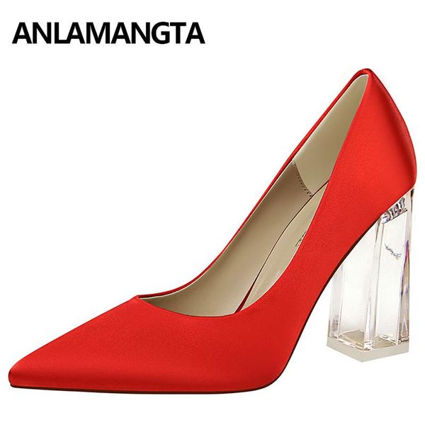

dress shoes 2021 spring women's heels wedding 10cm super high heel ladies women party pointy toe clear square, Black