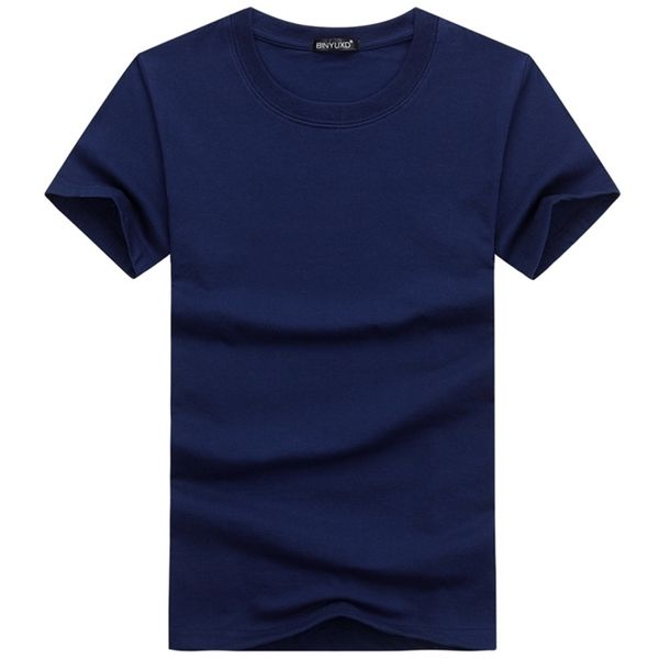 Случайные стиль равнины сплошной цвет мужские футболки хлопчатобумажные темно-синие Blue Regular Fit Fit Tops Tee рубашки мужские одежда 5XL 210716