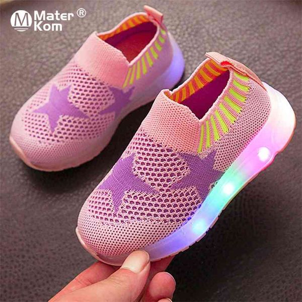 Tamanho 22-31 Crianças LED Acenda Sapatos Meninos Sapatilhas Resistente Meninas Meninas Sapatilhas antiderrapantes Bebê Brilhante Tênis com Respirável 210329