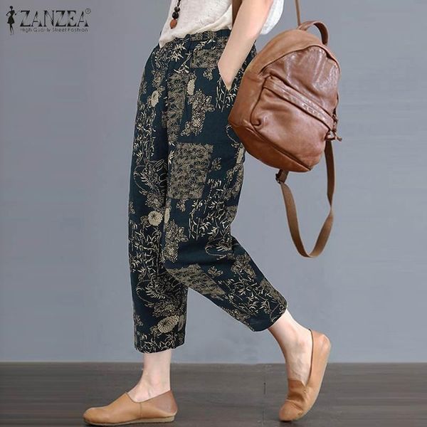 

women's pants & capris printed trousers vintage spring casual elastic waist long pantalon palazzo female cotton turnip oversized 7, Black;white
