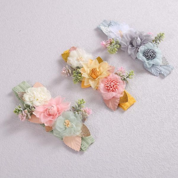 

fashion baby flowers headband chiffon lace hair bands for girls elastic hairband freshness accessories kids headwear 2021, Slivery;white