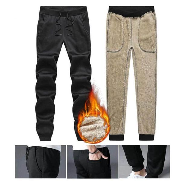 

-30degc man thermals fleece trousers thickened lined casual sports winter autumn pants a66 men's, Black