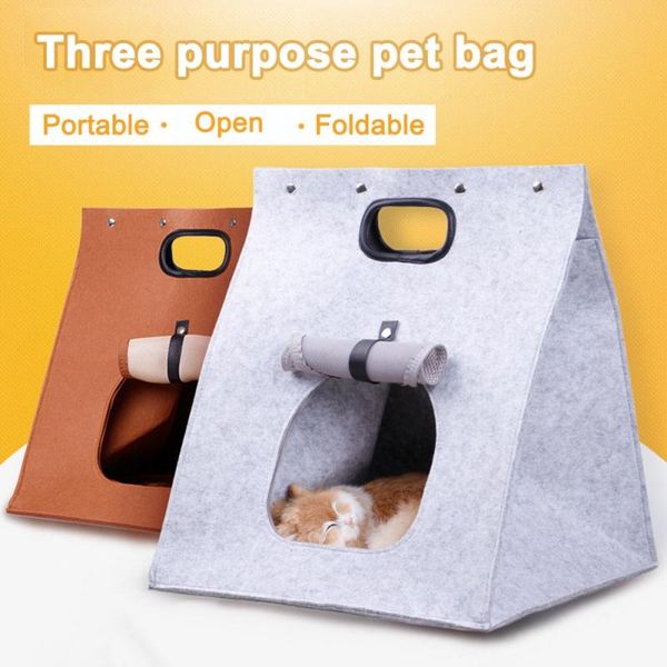 

cat beds & furniture pet removable washable folding portable felt litter for cats basket bags animals nest cushion supplies