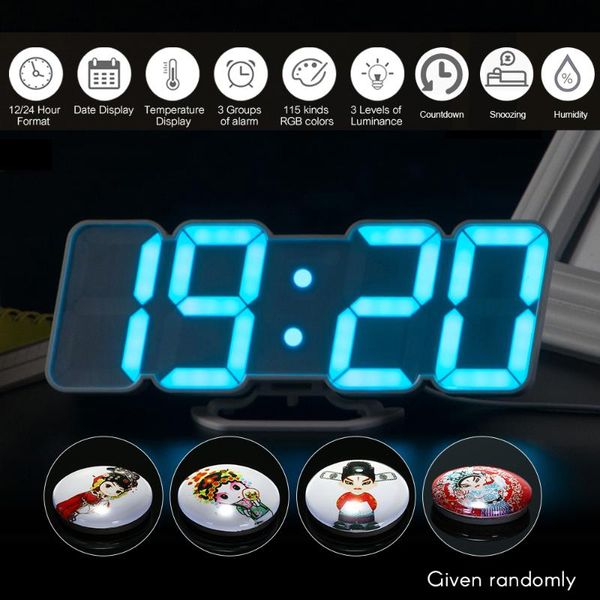 

wall clocks upgraded 3d wireless remote digital rgb led alarm clock usb powered time/temperature/date display 115-color changing 3-level