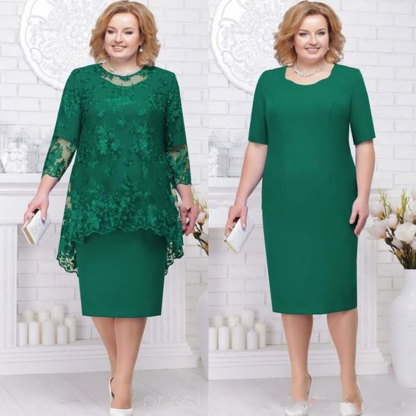 Hunter Mezze maniche in pizzo Abiti per la madre della sposa Guaina Due pezzi Abito da ospite al ginocchio Lunghezza al ginocchio Plus Size Abito formale