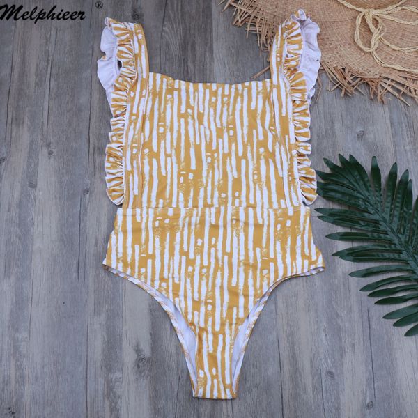 

sport fashion ruffle shoulder baless swimwear bandage one piece swimsuit women summer monokinis beachwear swimsuitby air