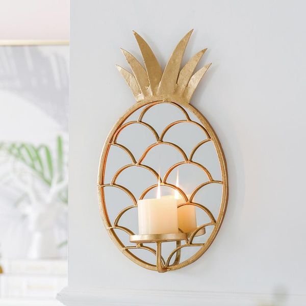 

mirrors nordic wrought iron golden pineapple modeling wall hanging decorative glass mirror ornaments living room decor candlestick