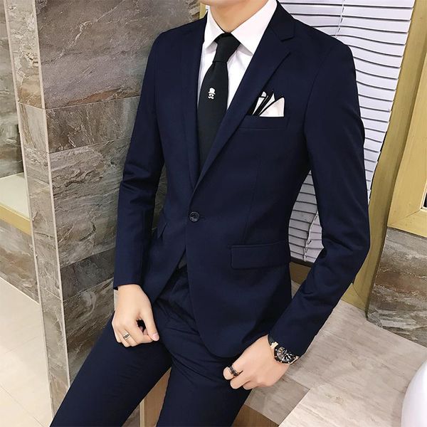 

men's suits & blazers 2pcs/set 2021 fashion korean style slim black mens suit with pants wedding for men dress clothing, White;black