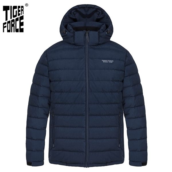 Tiger Force Men's Winter Jaqueta de inverno Médio-longa Capuz Capuz grossos Escuro - Esportes Azul Esportes Casuais Parka Ao Ar Livre Homem Casaco 70769 211216