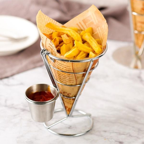 

french fries cone holder stainless steel bowl fry stand restaurant supplies home kitchen accessories bowls