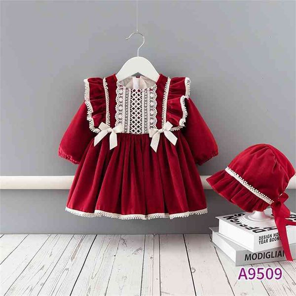

tianjing children's wear 2021 winter new girl's velvet wine red spanish plush dress princess dress, Red;yellow