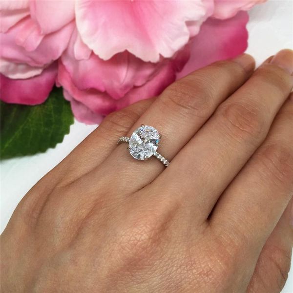 

wedding rings oval egg shape clear crystal for women engagement band big cubic zircon female finger ring party jewelry, Slivery;golden