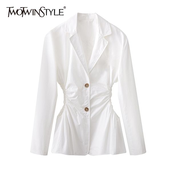 

white patchwork diamond blazer for women notched long sleeve hollow out ruched slim blazers female spring 210524, White;black