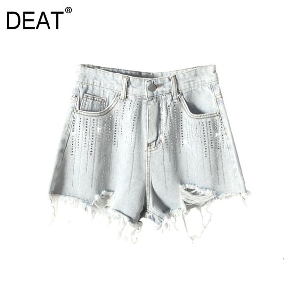 

[deat] listing hole crystal pockets wide leg short pants high waist loose women shorts fashion summer 13d068 210527, White;black