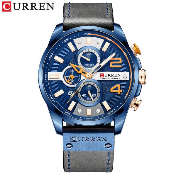 

wristwatches curren / carrian 8393 men's watch calendar belt six pin, Slivery;brown