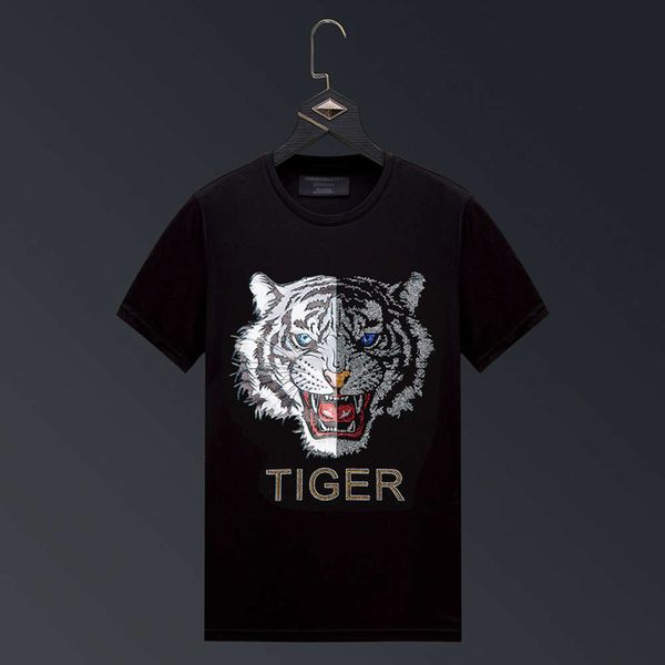 

tiger head men's short sleeve t-shirt summer 2021 slim fashion brand ins half clothes, White;black