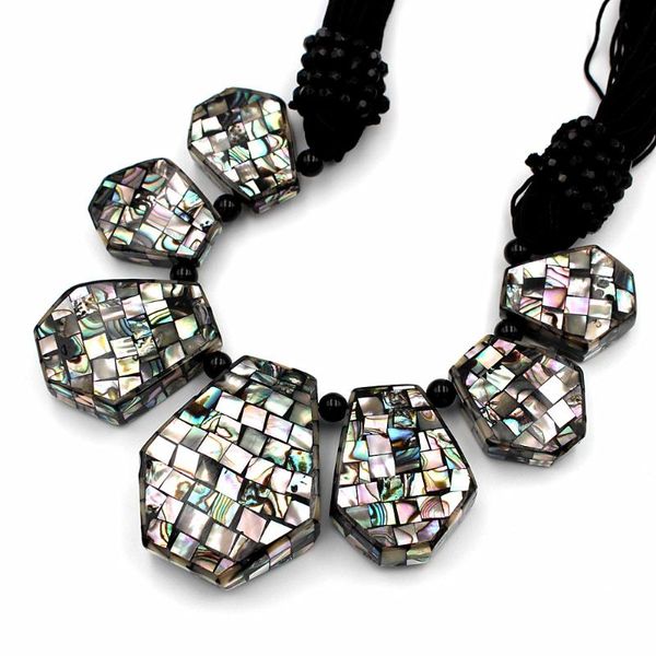 

natural mop abalone shell beaded pendant necklace rope cord braided wired pearl flower wedding party necklaces, Silver