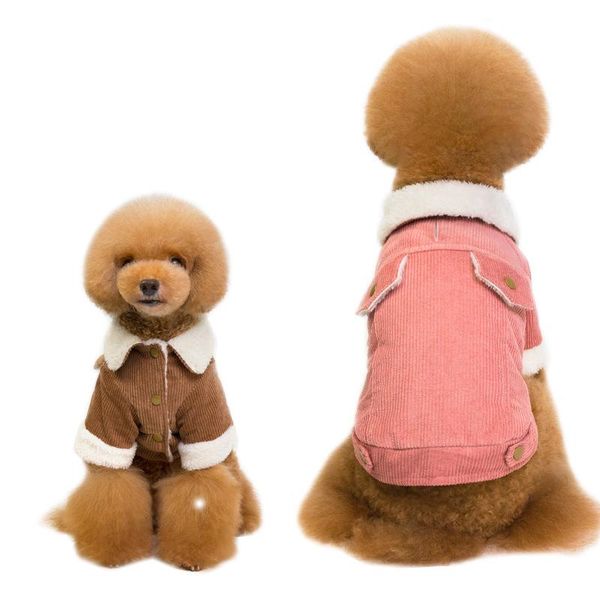 

dog apparel fall/winter 2021 lapel corduroy jackets thickened warm simple pure color lamb fleece cotton-padded clothe small clothing