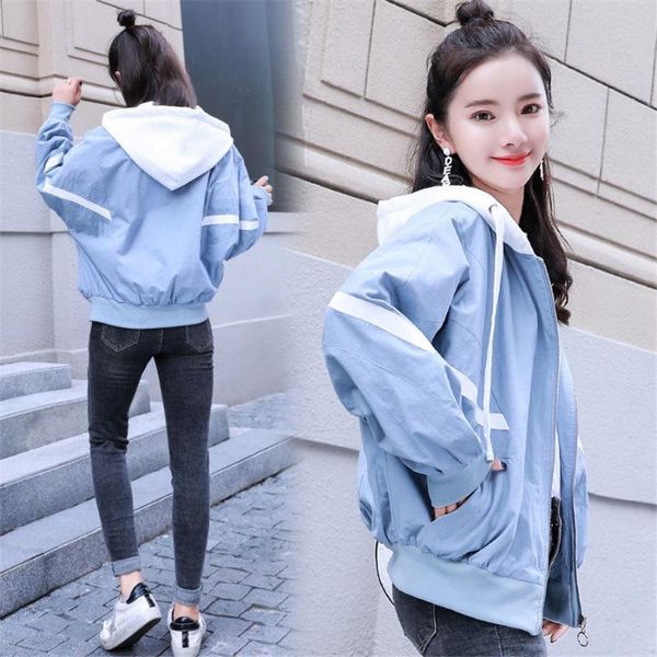 

women's jackets women spring autumn long sleeve hooded splice windbreaker coats ladies casual zipper loose jacket outwear top, Black;brown