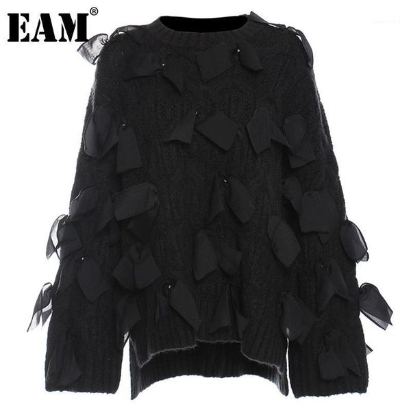 

women's sweaters [] black bows knitting sweater loose fit round neck long sleeve women pullovers fashion tide autumn winter 2022 1dd282, White;black