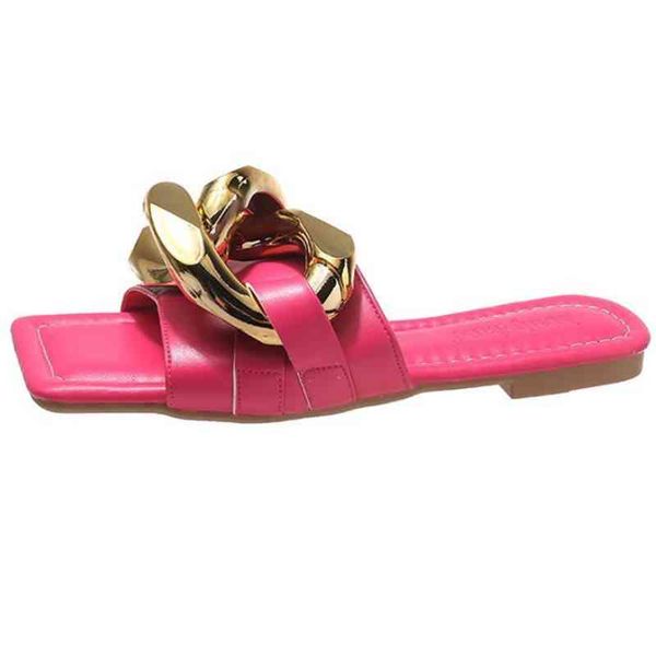 

square sandals and slippers women's summer 2021 new metal buckle casual flat-bottom port style beach flip flop k722, Black