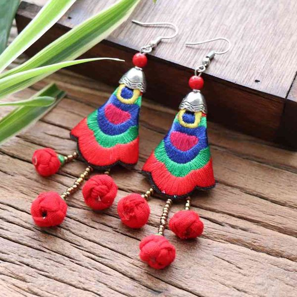 

charms earrings yunnan ethnic style cloth embroidered disc buckle jewelry, Golden