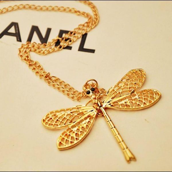 

creative fashion korean hollow skeleton dragonfly pendant necklace student couple temperament wild necklaces, Silver