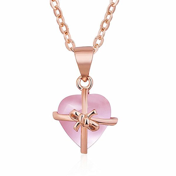 

pendant necklaces charming female pink crystal heart necklace elegant women's wedding rose gold chain fashion party jewelry girl gifts, Silver