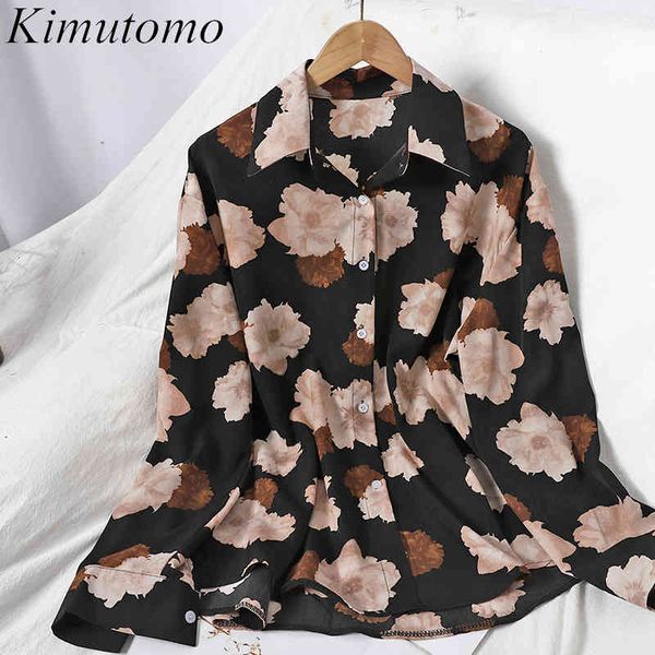 

kimutomo casual floral print blouse women korea style ladies turn-down collar single breasted long sleeve shirt elegant 210521, White