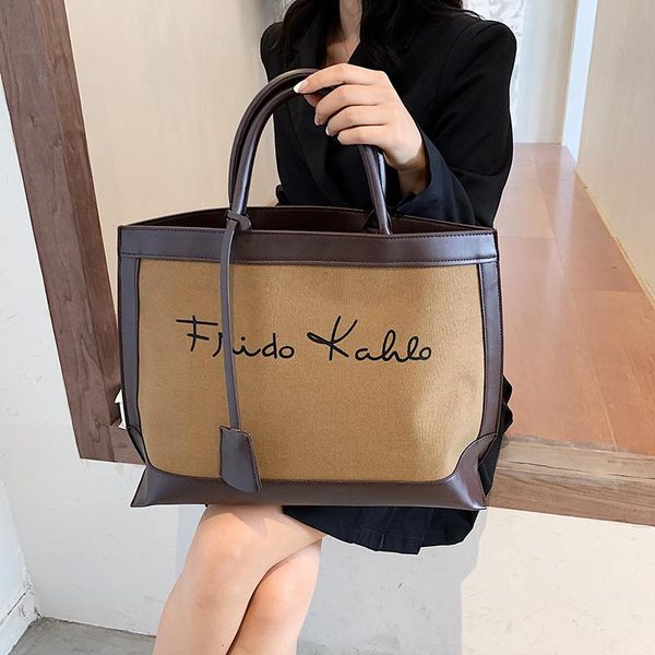 

shoulder bags retro vintage large tote for women 2021 trend luxury hit color pu leather shopping big female letter print handbag
