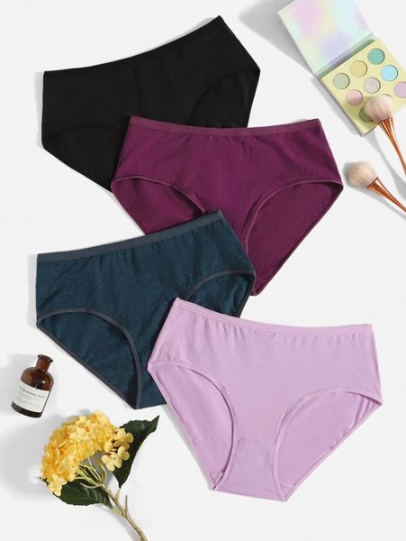 

4pack plus solid panty set z6db#, Black;white