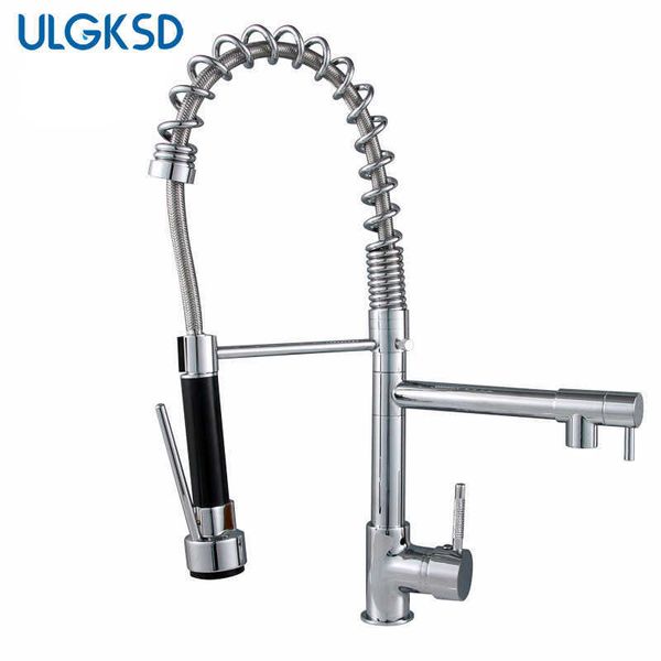 ULGKSD Rubinetto da cucina Cromo/Nichel spazzolato/ORB Testa di spruzzo estraibile in ottone Montaggio su ponte Miscelatore per lavello su nave Freddo e 210719