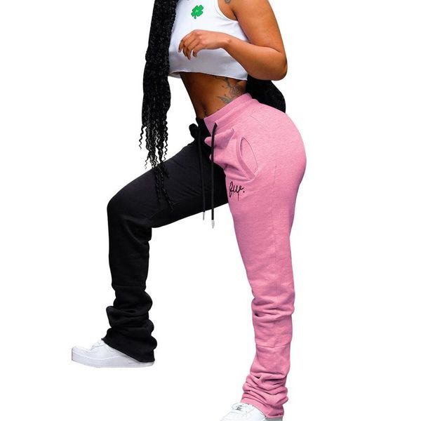 

women's pants & capris summer casual stacked jogger sweatpants women high waist color block spliced trouser drawstring pleated flare le, Black;white
