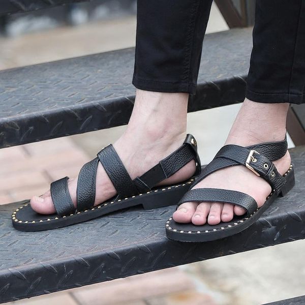 

sandals men 2021 fashion summer black british genuine leather mens gladiators