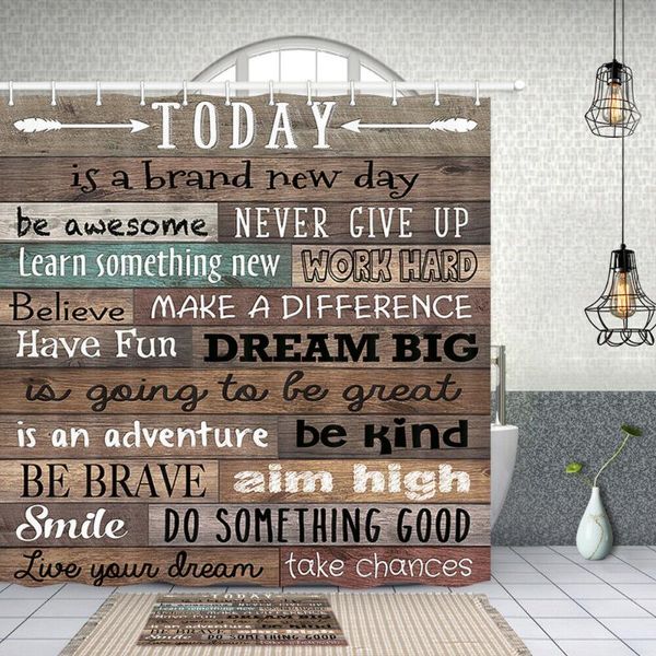 

today quotes print on vintage wood fabric shower curtain bathroom curtains