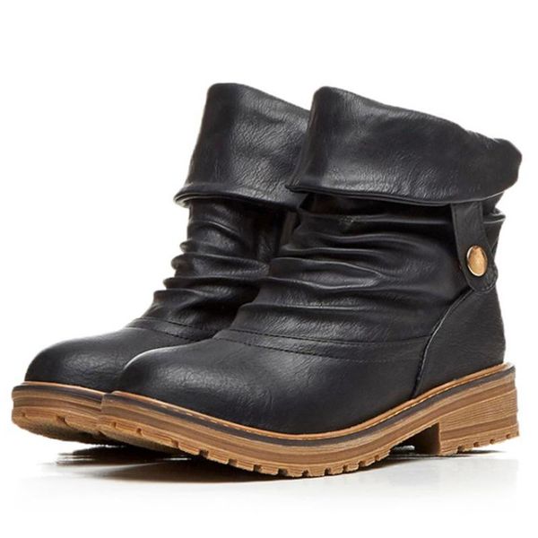 

boots winter women waterproof low heel leather ankle handmade gothic shoes women#g3, Black