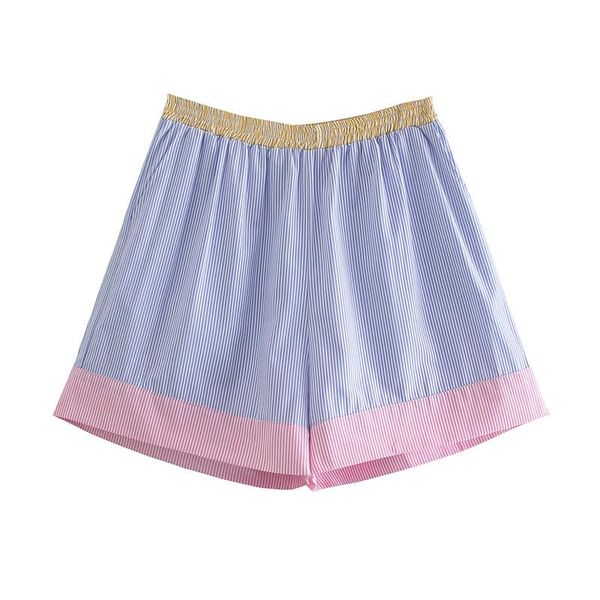 

women's shorts summer elastic high waist wide leg stripe splicing casual loose cool short feminino, White;black