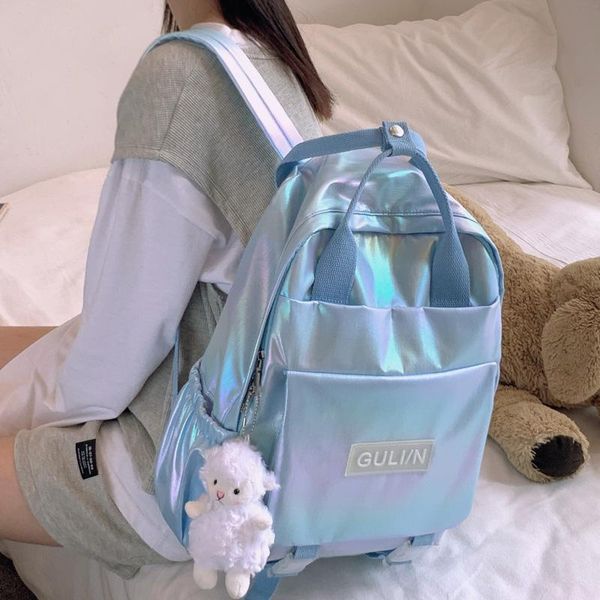 

korean brilliant color coated oxford cloth women backpack schoolbag for teenage girls travel bag daily mochila