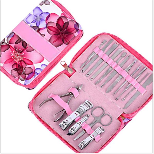 

nail art kits 16pcs stainless steel manicure set pedicure scissors clipper nipper tweezers knife ear pick finger plier care tool