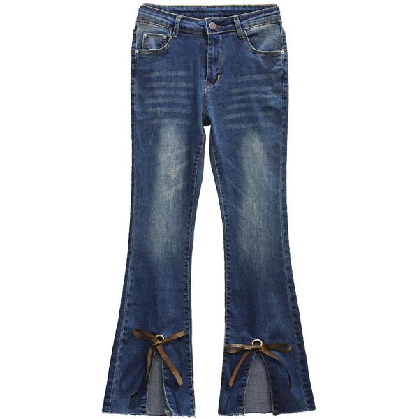 

good quality plus big size jeans panty women spring winter autumn 2021 ladies thin elastic denim flares pants female a5950 women's, Blue