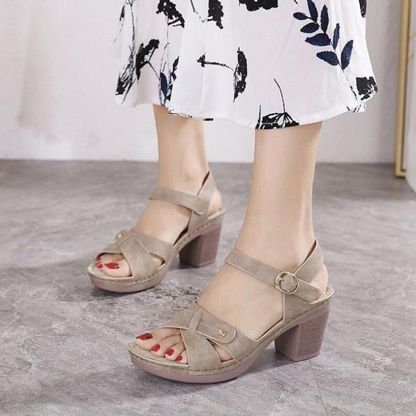 

dress shoes women's sandals leather platform summer 2021 heel ladies, Black