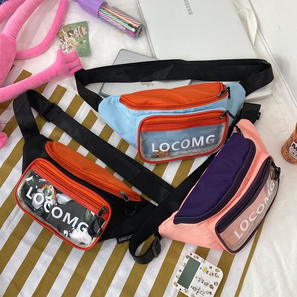

street sports wind chest bag female students hit the color diagonal japanese girl heart wild transparent waist bags