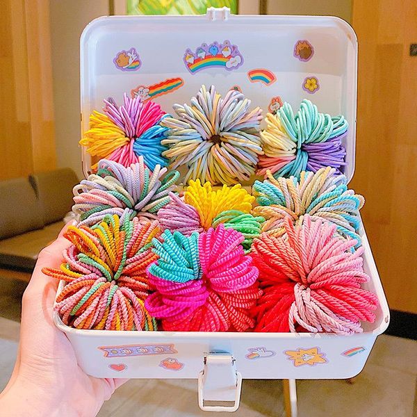 

hair accessories 100pcs/set girls cute colorful basic spiral elastic bands small pigtail tie scrunchie rubber band kid, Slivery;white