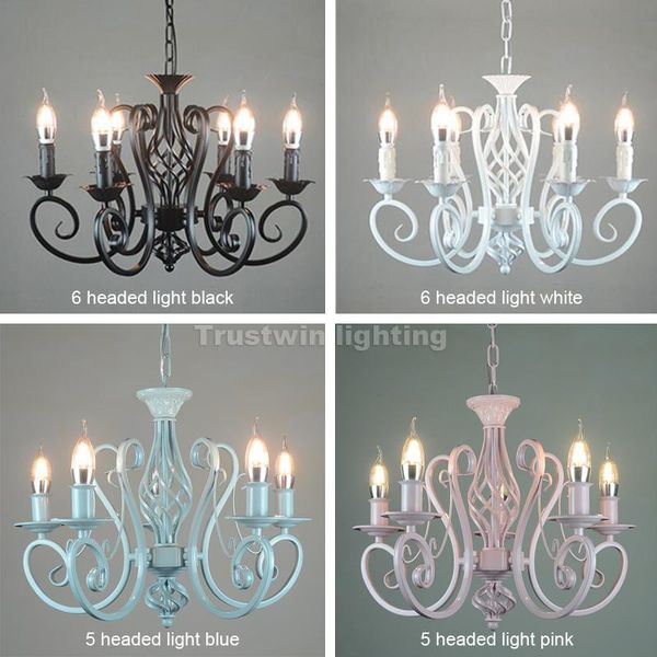 

foyer living dinning room vintage 3 5 6 lights classic iron led chandelier lamp black blue pink white e14 candle light chandeliers